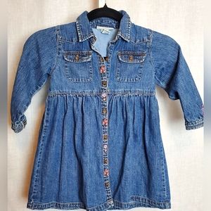 Osh Kosh Vintage Toddler Denim Dress Size 36 months Button Up Long Sleeve
